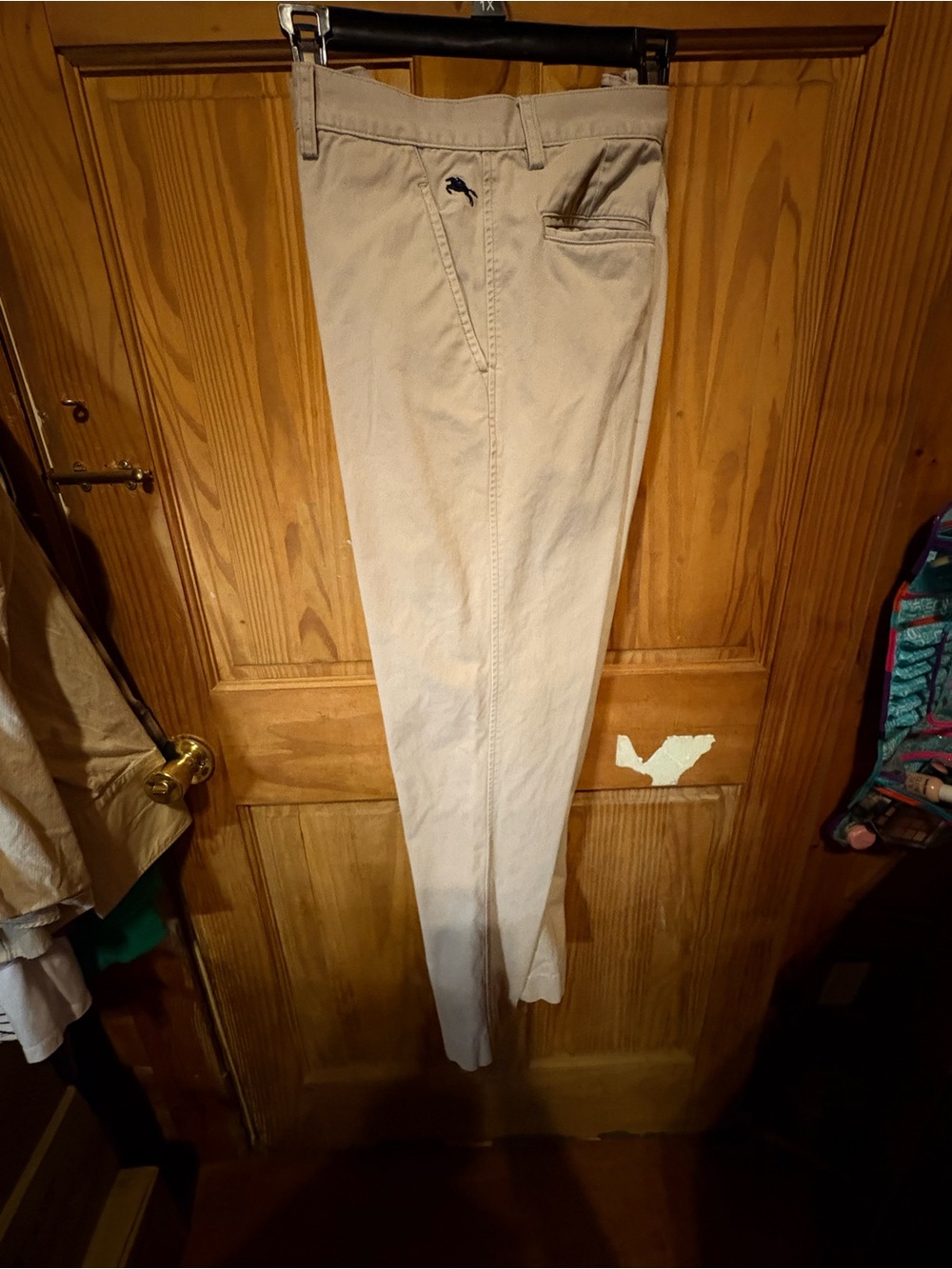 Men's Beige Chino Pants with Subtle Embroidered Logo